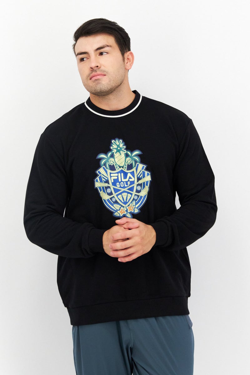 FILA Men Sportswear Fit Round Neck Long Sleeve Outdoor Sweatshirt, Black - Image 1