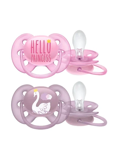 فيليبس أفنت Pack Of 2 Ultra Soft Pacifier Bpa - Free Dummy For Babies From 6 - 18 Months (Model Scf223, 02) Hello Princess
