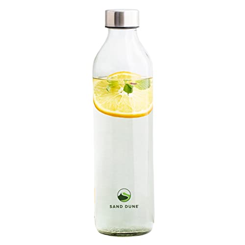 SAND DUNE Set of 1, 800 ml Each Blue Glass water bottle, with Leak-Proof Airtight Stainless-Steel Lid for Water, Smoothie, Juices - Reusable Travel Glass Drinking Fridge Bottles - Image 1