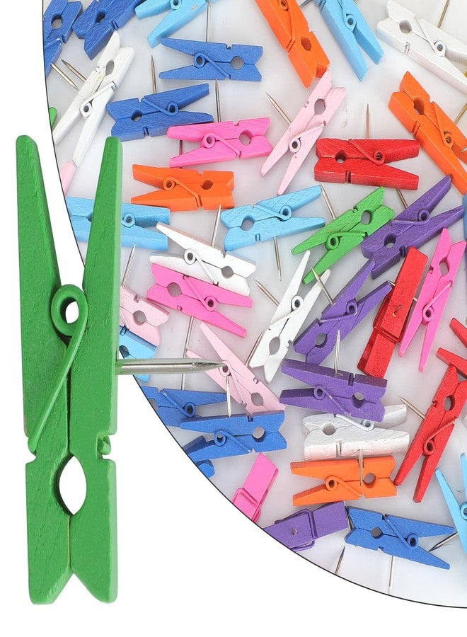 Senkary 60 Pieces Colorful Push Pins with Wooden Clips, Clothespin Pushpins Cute Decorative Thumb Tacks for Cork Board, Bulletin Board, Photos, Crafts, Classroom Office - Image 3