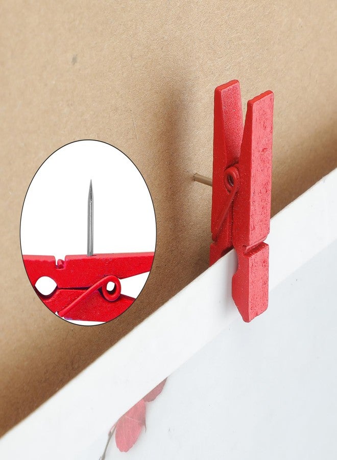 Senkary 60 Pieces Colorful Push Pins with Wooden Clips, Clothespin Pushpins Cute Decorative Thumb Tacks for Cork Board, Bulletin Board, Photos, Crafts, Classroom Office - Image 4