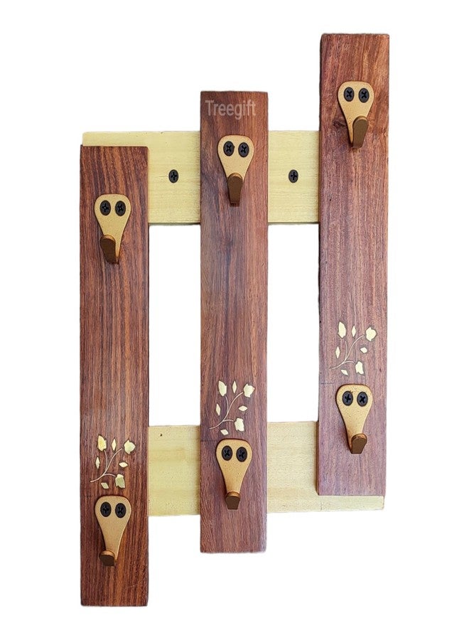 Treegift Wooden Cup Organizer Coffee Mug Holder Teacups Stand with 6 Hooks for Kitchen Wall Display Storage and Collection.Size- 13" x 9" inch (Sheesham Wood) (Style 1) - Image 2