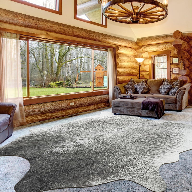 Rtizon Cow Hide Rug for Living Room Washable Cowhide Rug Large Faux Animal Skin Rugs NonSlip Cow Print Area Rugs 6x7 Feet Cowhide Rugs for Bedroom Office Kitchen Fireplace Grey