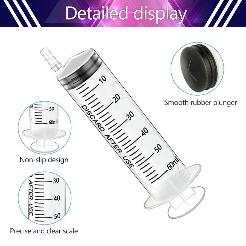 Pinleita 6pc Syringe Kit - 1ml, 5ml, 10ml, 20ml, 30ml, 60ml Plastic Syringes with Caps for Measuring Liquids in Science Labs, Plant Watering, Pet Feeding - Image 3