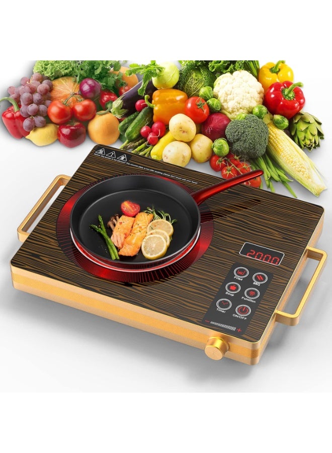 غضب طباخ رقمي بالأشعة تحت الحمراء - موقد طهي فردي، شعلة 3500 واط مع درجة حرارة قابلة للتعديل، توفير الطاقة/تحكم باللمس ولوحة استشعار، مؤقت، وظائف متعددة تشمل القلي والشواء والحساء (Sunglow) - Image 1