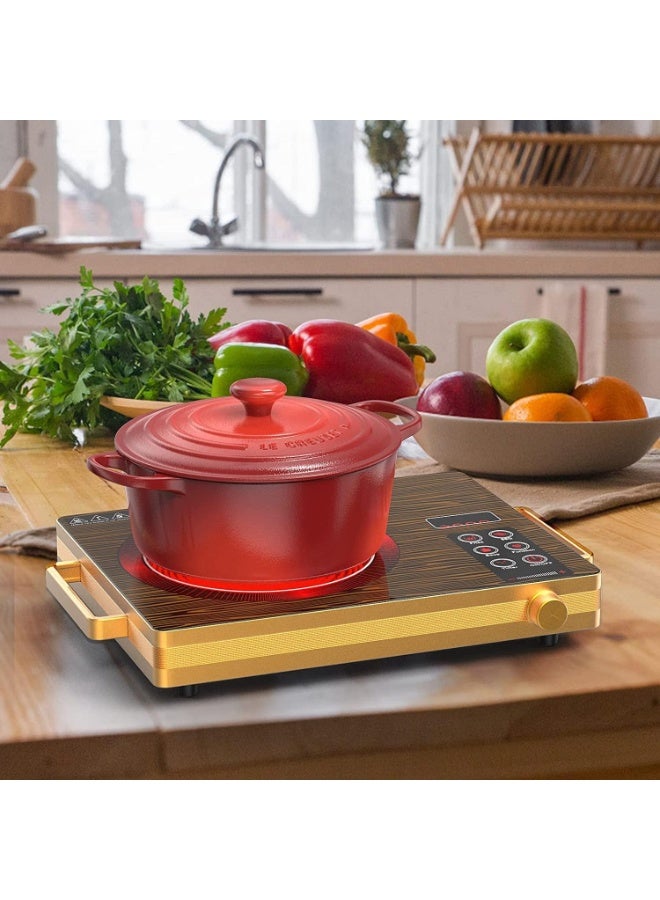 غضب طباخ رقمي بالأشعة تحت الحمراء - موقد طهي فردي، شعلة 3500 واط مع درجة حرارة قابلة للتعديل، توفير الطاقة/تحكم باللمس ولوحة استشعار، مؤقت، وظائف متعددة تشمل القلي والشواء والحساء (Sunglow) - Image 4