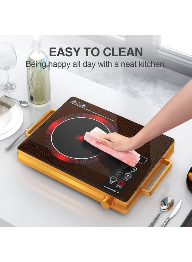 غضب طباخ رقمي بالأشعة تحت الحمراء - موقد طهي فردي، شعلة 3500 واط مع درجة حرارة قابلة للتعديل، توفير الطاقة/تحكم باللمس ولوحة استشعار، مؤقت، وظائف متعددة تشمل القلي والشواء والحساء (Sunglow) - Image 3