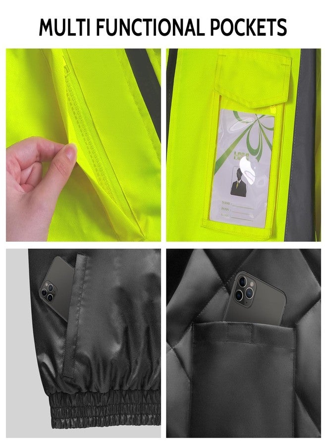 TCCFCCT High Visibility Jacket Class 3 Hi Vis Jacket for Men Women, Waterproof Reflective Safety Jackets for Men Construction, Cold Winter Bomber Work Jackets with Black Bottom, Meets Ansi,J-Yellow L - Image 3