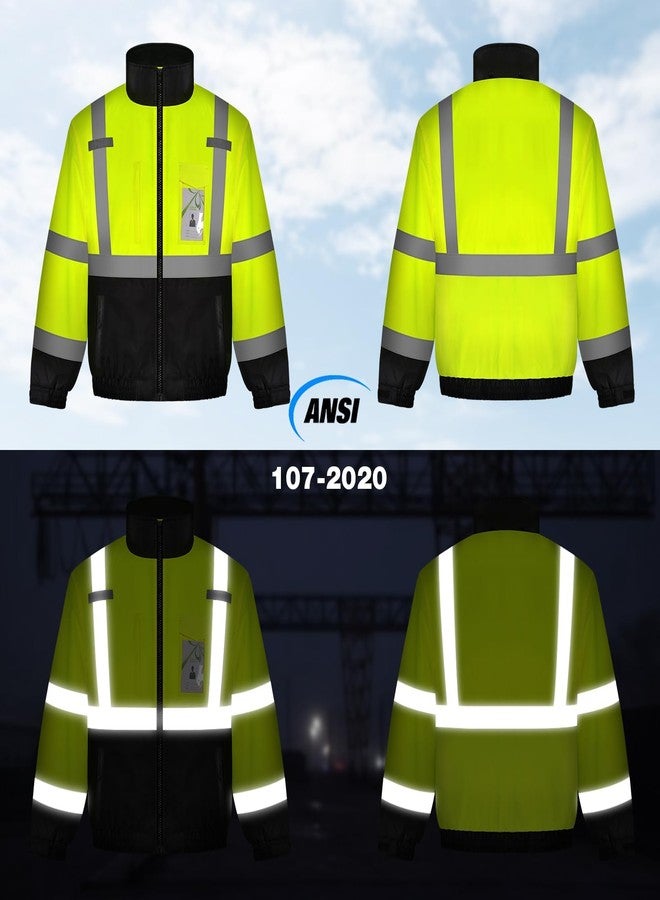 TCCFCCT High Visibility Jacket Class 3 Hi Vis Jacket for Men Women, Waterproof Reflective Safety Jackets for Men Construction, Cold Winter Bomber Work Jackets with Black Bottom, Meets Ansi,J-Yellow L - Image 2