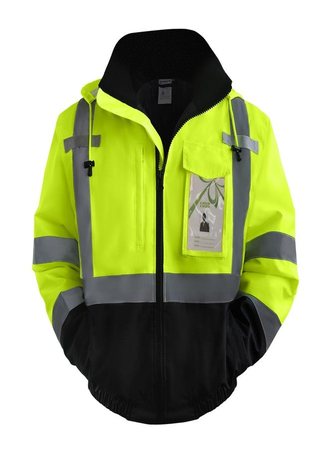 TCCFCCT High Visibility Jacket Class 3 Hi Vis Jacket for Men Women, Waterproof Reflective Safety Jackets for Men Construction, Cold Winter Bomber Work Jackets with Black Bottom, Meets Ansi,J-Yellow L - Image 1