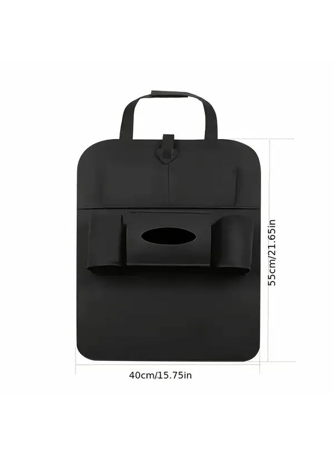 Black Car Seat Back Organizer With Cup Holders Smartphone Pocket Felt Storage Bag - Image 4