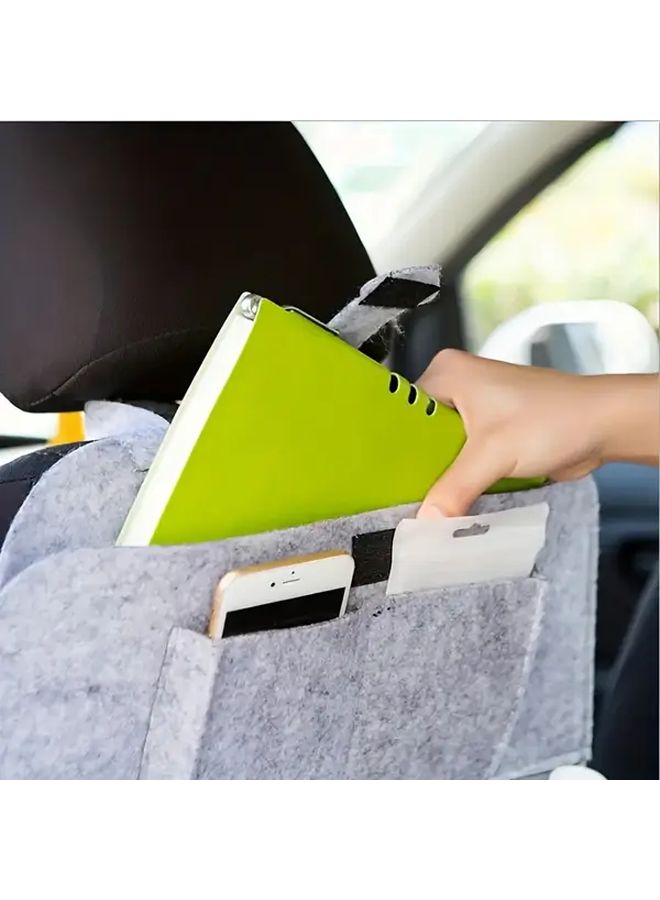 Black Car Seat Back Organizer With Cup Holders Smartphone Pocket Felt Storage Bag - Image 2