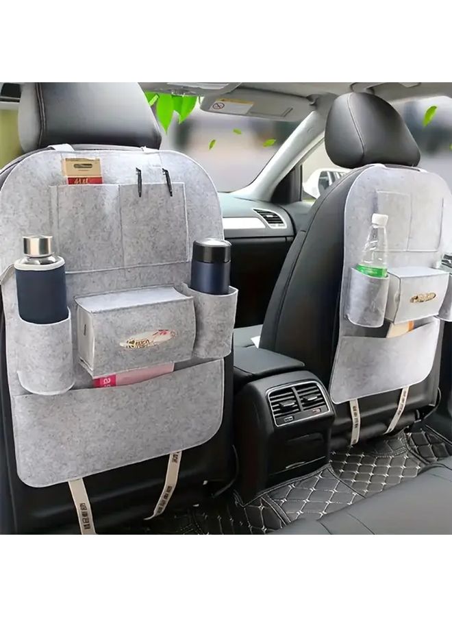 Black Car Seat Back Organizer With Cup Holders Smartphone Pocket Felt Storage Bag - Image 3