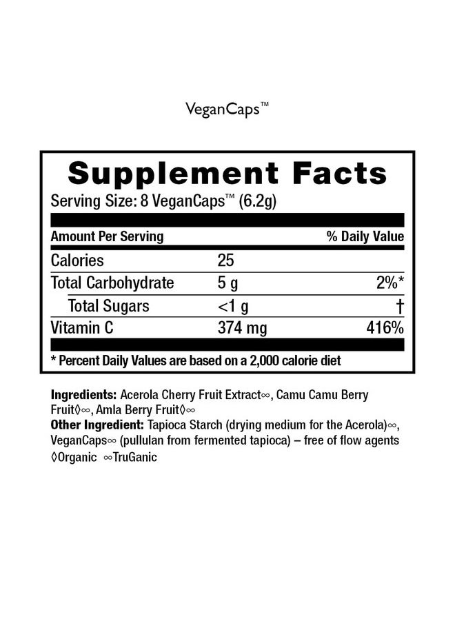 HEALTHFORCE SUPERFOODS Truly Natural Vitamin C 120 Vegancaps (Pack Of 1) Whole Food Vitamin C From Acerola Cherry Powder & Camu Camu Fruit Immune Support Vegan Gluten Free 15 Servings  - Image 3