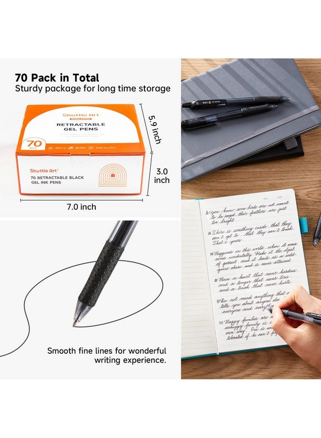 شاتل أرت أقلام جل سوداء، عبوة من 70 قلم حبر جل قابل للسحب متوسط الرأس، كتابة سلسة مع قبضة مريحة للمكتب والمدرسة والعمل المنزلي - Image 3