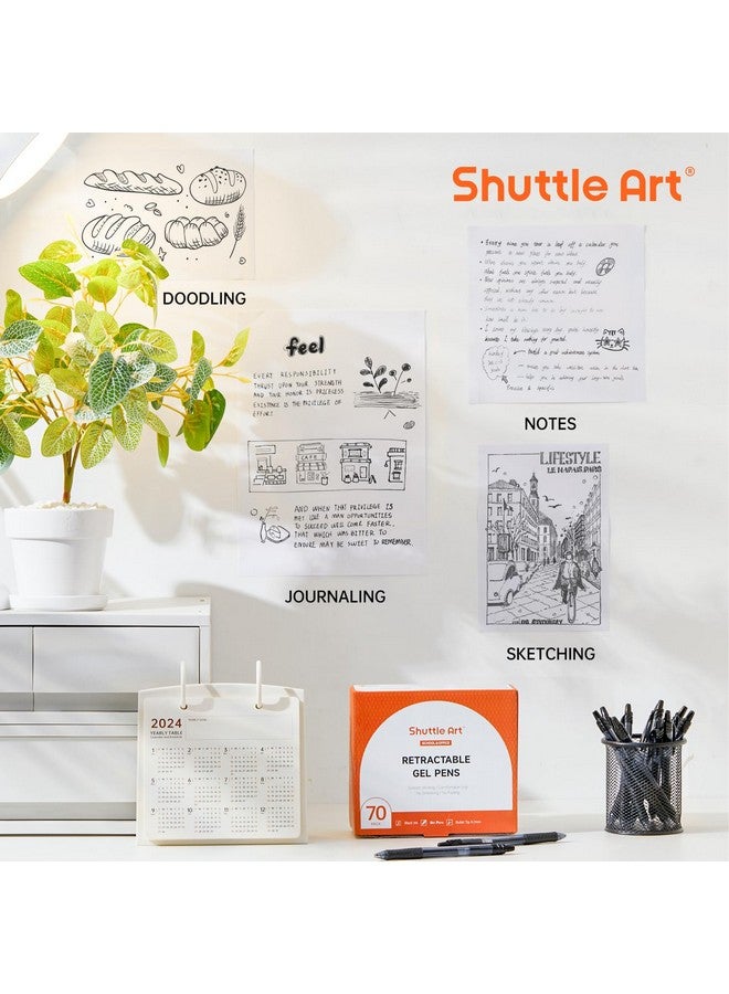 شاتل أرت أقلام جل سوداء، عبوة من 70 قلم حبر جل قابل للسحب متوسط الرأس، كتابة سلسة مع قبضة مريحة للمكتب والمدرسة والعمل المنزلي - Image 4