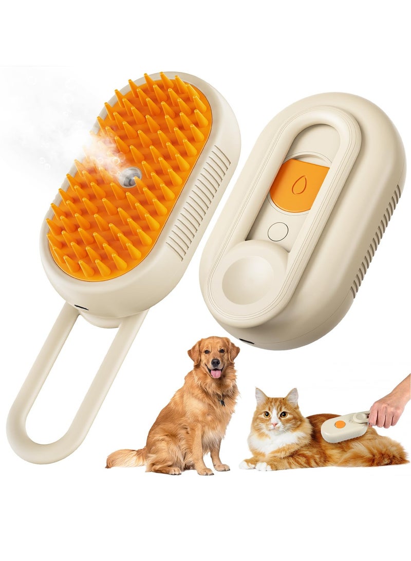 BABONA 3-in-1 Rechargeable Pet Steam Grooming Brush, Anti-Static Comb for Cats & Dogs for Massage, Peeling, Cleaning, and Hair Removal (Khaki) - Image 1