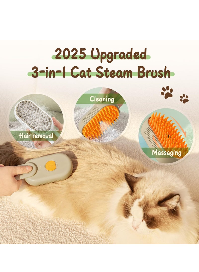 BABONA 3-in-1 Rechargeable Pet Steam Grooming Brush, Anti-Static Comb for Cats & Dogs for Massage, Peeling, Cleaning, and Hair Removal (Khaki) - Image 2