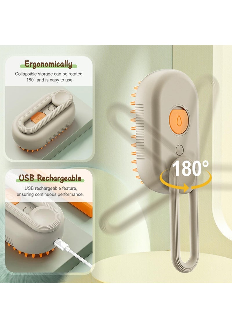 BABONA 3-in-1 Rechargeable Pet Steam Grooming Brush, Anti-Static Comb for Cats & Dogs for Massage, Peeling, Cleaning, and Hair Removal (Khaki) - Image 3