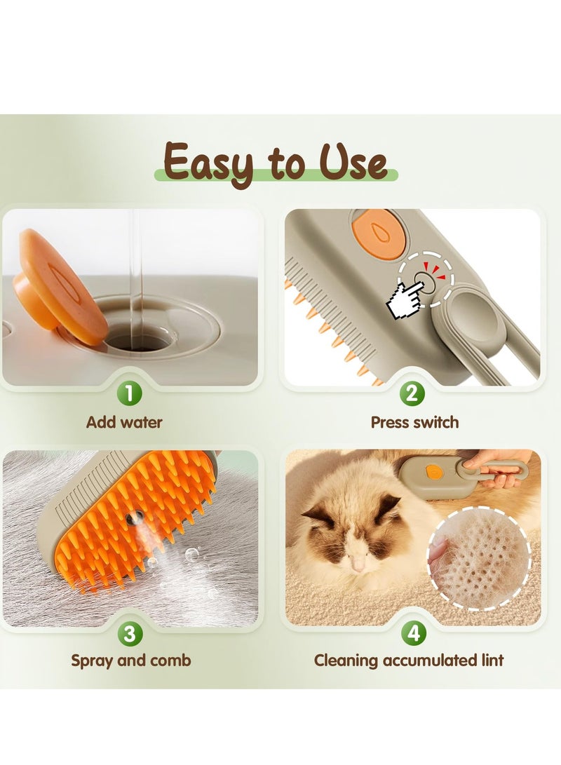 BABONA 3-in-1 Rechargeable Pet Steam Grooming Brush, Anti-Static Comb for Cats & Dogs for Massage, Peeling, Cleaning, and Hair Removal (Khaki) - Image 4