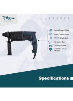 Hillgrove Hillgrove HGCM1003M4 20mm 750W Hammer Impact Drill Machine ForwardReverse Rotaion with 5Pcs Hand Tool KitGloves3Pcs SDS Plus Drill Bit Set For Making Holes in MetalWoodConcrete  - Image 2