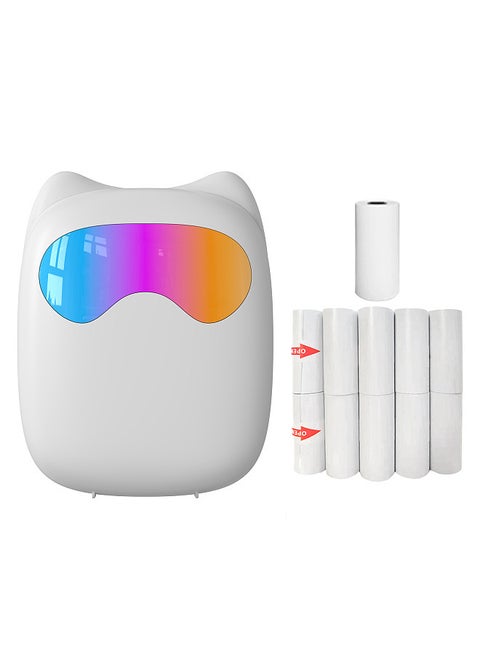 Mini Pocket Thermal Instant Photo Printer Label Maker Machine BT Wireless Connect Compatible with Android or iOS APP - with 1 Paper Roll & 10 Self-adhesive Thermal Paper Rolls (57x25mm)