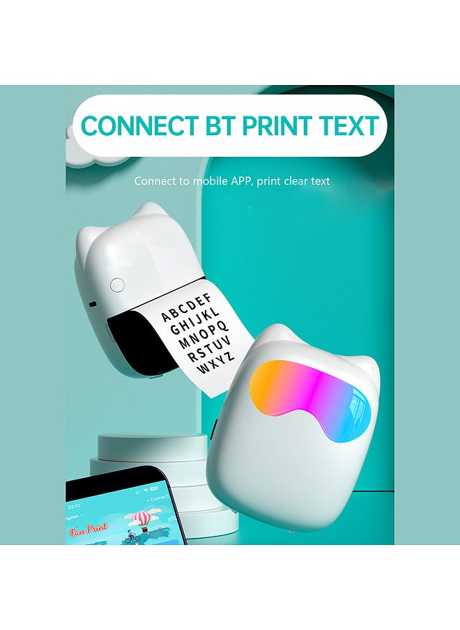 Mini Pocket Thermal Instant Photo Printer Label Maker Machine BT Wireless Connect Compatible with Android or iOS APP - with 1 Paper Roll & 10 Self-adhesive Thermal Paper Rolls (57x25mm)