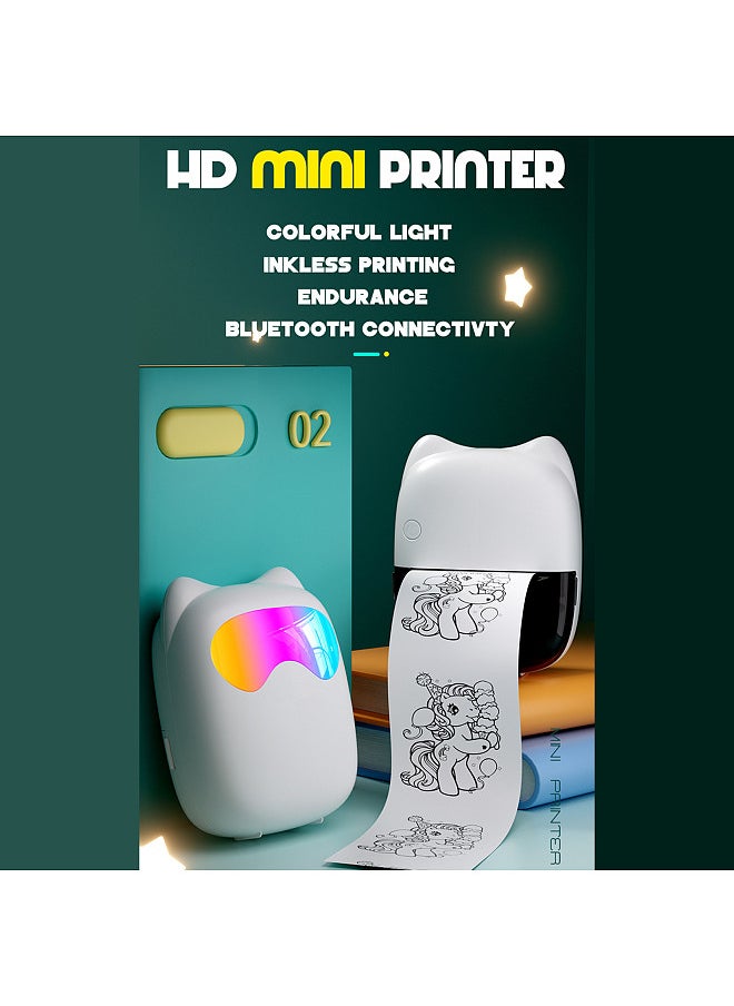 Mini Pocket Thermal Instant Photo Printer Label Maker Machine BT Wireless Connect Compatible with Android or iOS APP - with 1 Paper Roll & 10 Self-adhesive Thermal Paper Rolls (57x25mm)