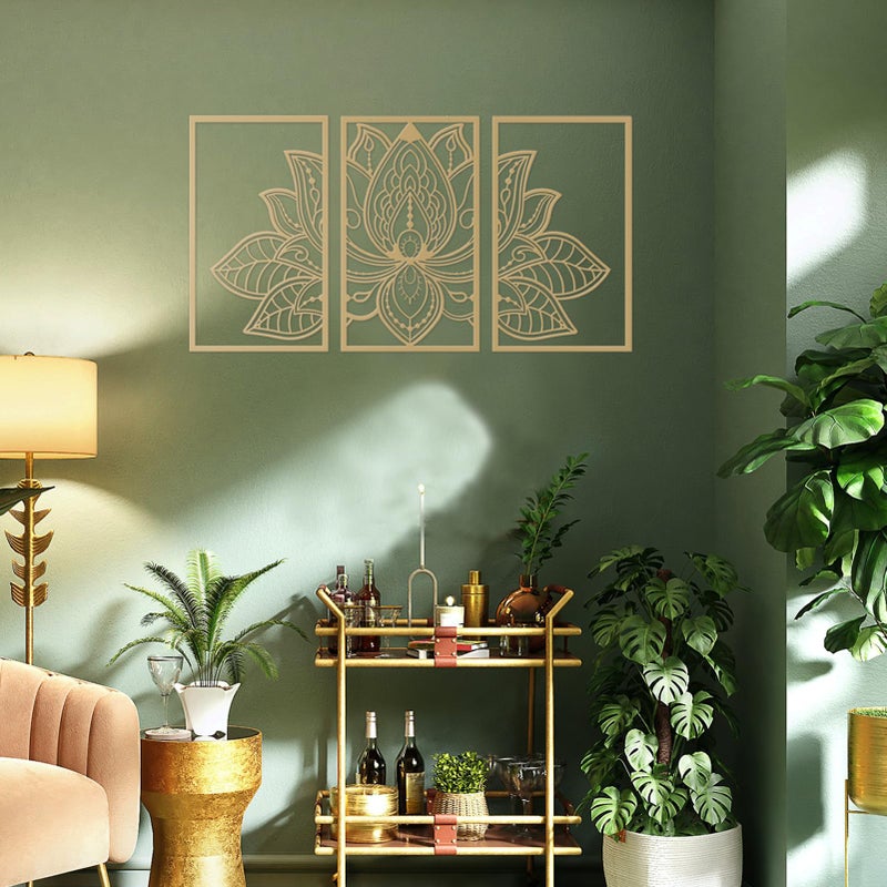 Resama 3 Pcs Lotus Flower Wall Art Decor Metal Mandala Wall Decor Unique Lotus Flower Wall Art for Living Room, Bedroom, Office and Yoga Room Hanging Decor(Gold,Large) - Image 5