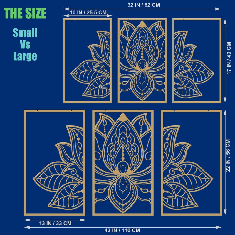 Resama 3 Pcs Lotus Flower Wall Art Decor Metal Mandala Wall Decor Unique Lotus Flower Wall Art for Living Room, Bedroom, Office and Yoga Room Hanging Decor(Gold,Large) - Image 2