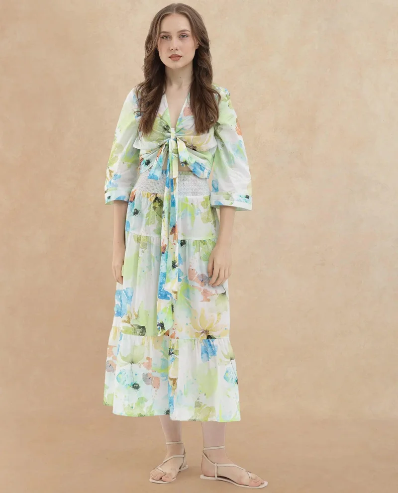 Rareism Women's Smock Detail Printed Tiered Skirt