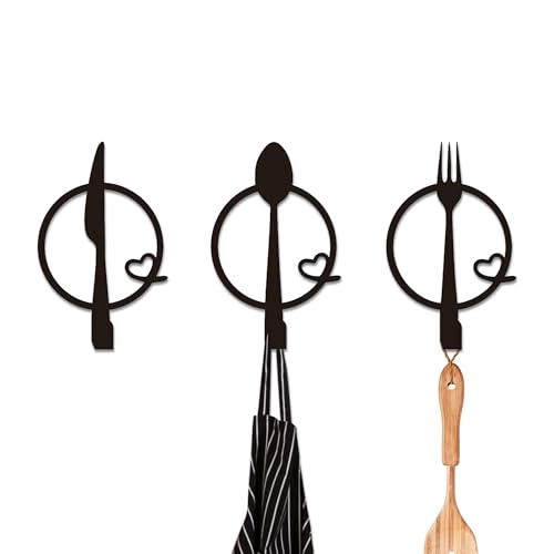 Xedatric Kitchen Hook Three Piece Fork and Spoon Metal Wall Decor Modern Kitchen Wall Art Practical Hook for Home Gift for Women Mom - Image 1