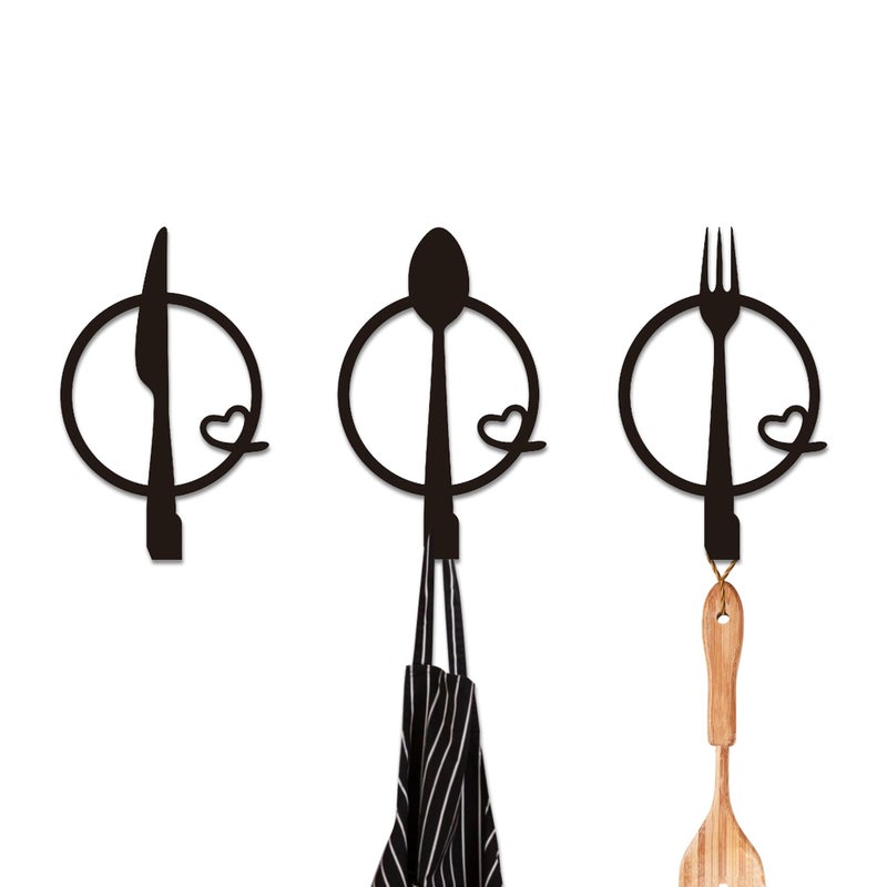 Xedatric Kitchen Hook Three Piece Fork and Spoon Metal Wall Decor Modern Kitchen Wall Art Practical Hook for Home Gift for Women Mom - Image 2
