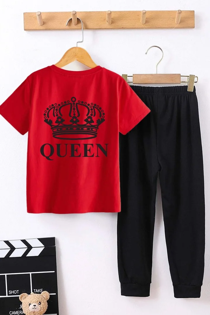 ONLYTRENDWEAR Kids Quenn Bottom - Top Tracksuit Set 3-4 Years Old Red