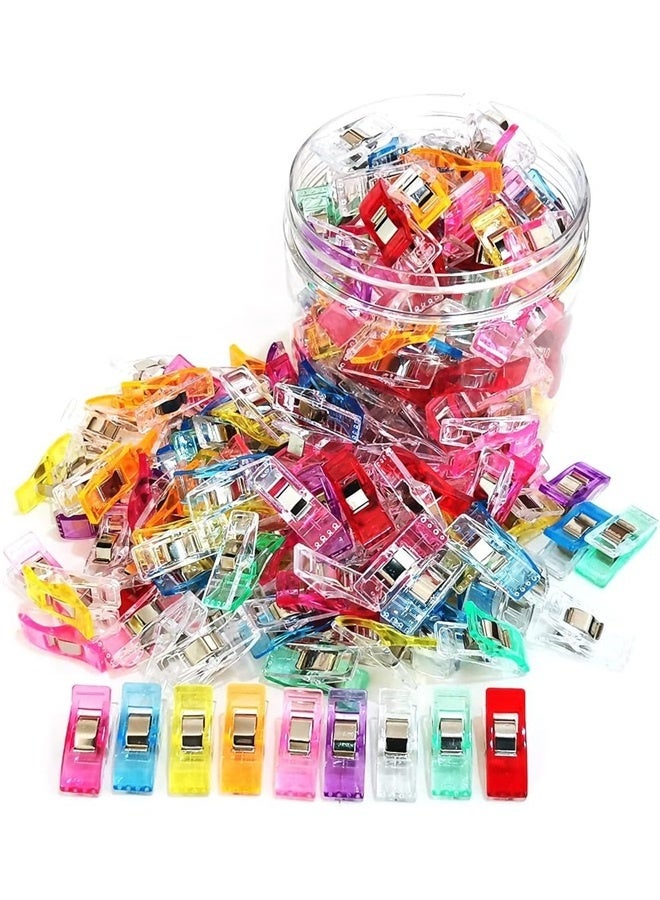 Premium Plastic Clips, 100 Pcs with Box, Sewing Notions for Sewing Quilting Supplies Crafting Tools, Assorted Colors for Craft - Image 1
