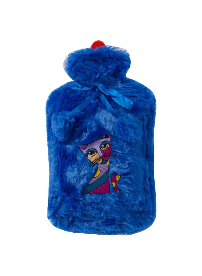 Biggdesign 2L Large Hot Water Bag with Soft Plush Cover, Cold & Hot Compress, Washable Hot Water Bag for Cramps, Neck and Back Pain, Feet and Shoulders, Navy Blue - Image 1