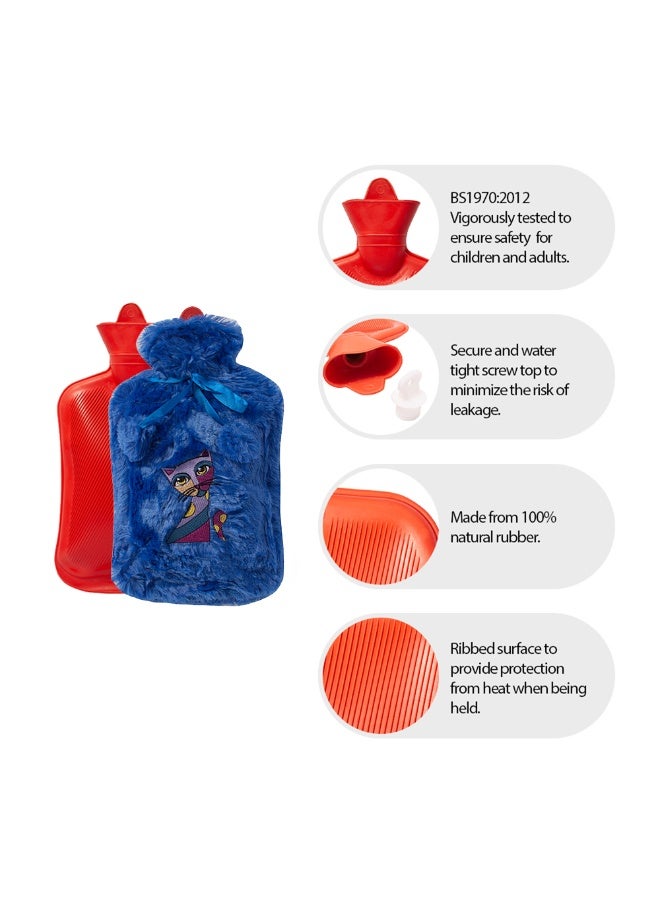 Biggdesign 2L Large Hot Water Bag with Soft Plush Cover, Cold & Hot Compress, Washable Hot Water Bag for Cramps, Neck and Back Pain, Feet and Shoulders, Navy Blue - Image 4