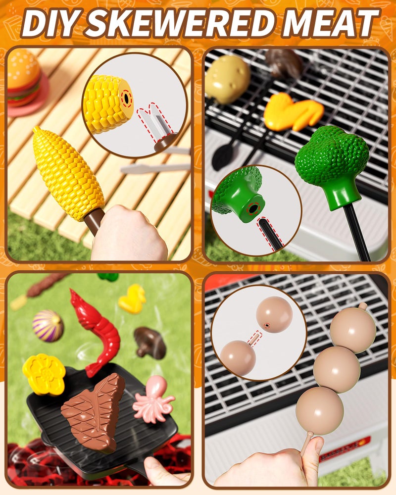 Jovow Kids BBQ Grill Playset 60Pcs with Real Steam, Sound & Light - Interactive Pretend Play Kitchen Cooking Toy for Boys Girls Ages 4-8 - Indoor Outdoor Backyard Barbecue Camping Set Birthday Gifts - Image 5