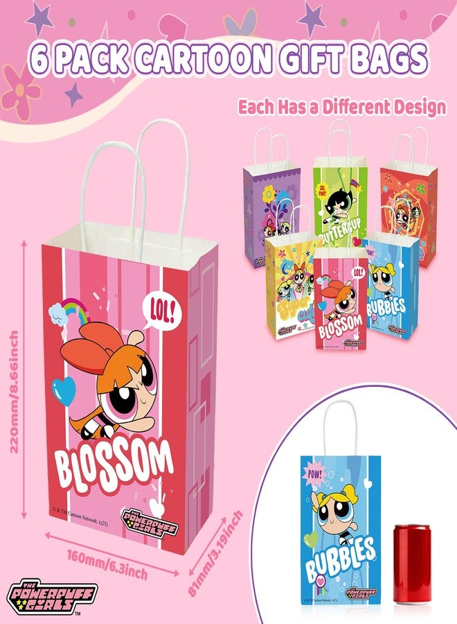 CoCube+ The Powerpuff Girls Gift Bags with Handles – 6 Pack Colorful Paper Bags, 6.3" x 3.2" x 8.6", Assorted Designs for Party Favor, Birthday, Baby Shower, Goodie Bag, Christmas Gift Bag for Kids - Image 4