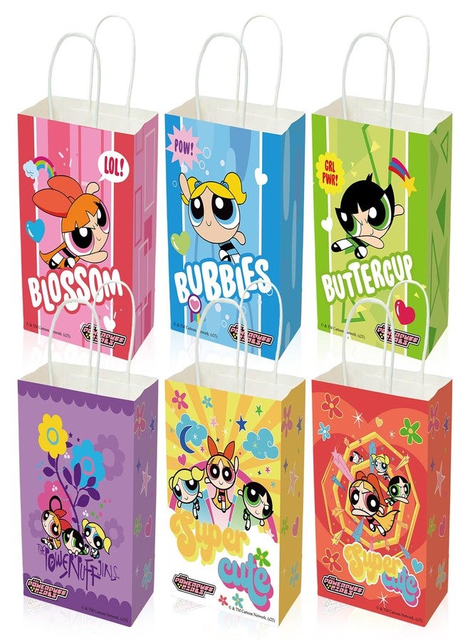 CoCube+ The Powerpuff Girls Gift Bags with Handles – 6 Pack Colorful Paper Bags, 6.3" x 3.2" x 8.6", Assorted Designs for Party Favor, Birthday, Baby Shower, Goodie Bag, Christmas Gift Bag for Kids - Image 1