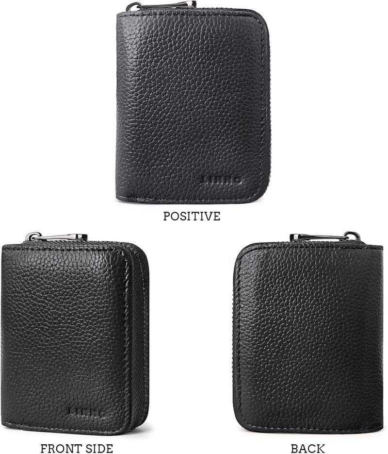 Linno RFID 20 Slots Credit Card Holder Genuine Leather Small Wallet for Women or Men with Zipper - Image 5