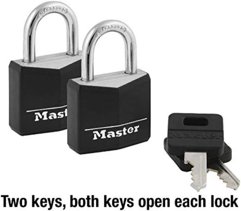 Master Lock 131T Covered Aluminum Keyed Alike Padlocks, Black, 2 Pack - Image 4