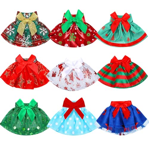 Hercicy 9 Pcs Christmas Doll Skirt Christmas Clothes Accessories Dance Skirts Dress for Doll Xmas Holiday Decorations for Outfit Accessory Decor Gift Simple - Image 1