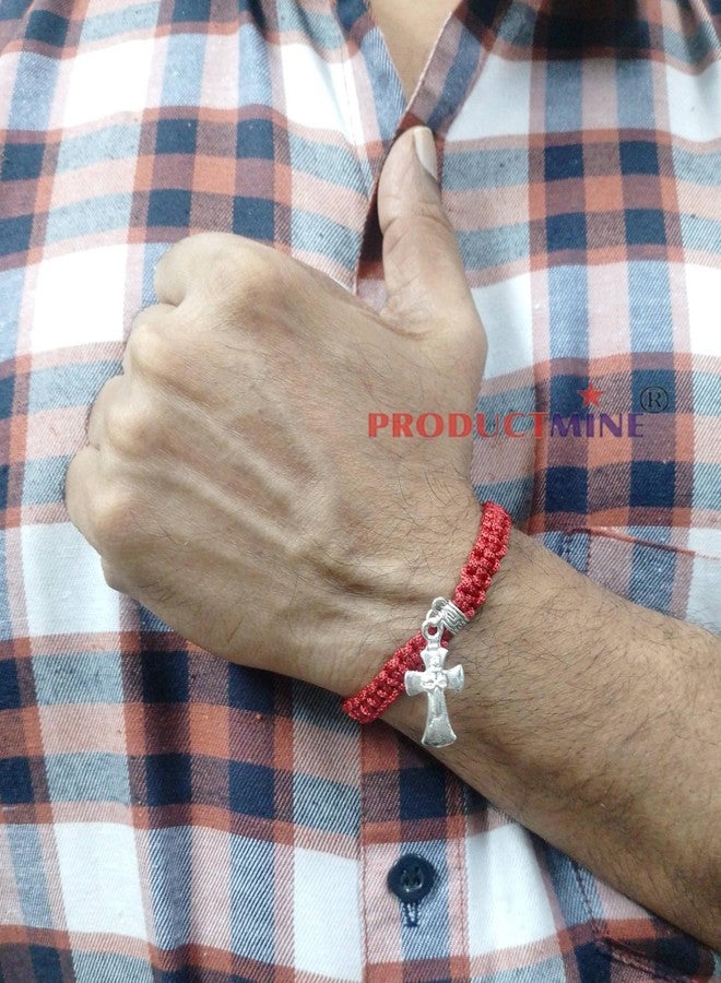 PRODUCTMINE سوار الصليب المقدس من PRODUCTMINE®، سوار مكرمية يدوي الصنع قابل للتعديل للرجال والنساء - أحمر - Image 5
