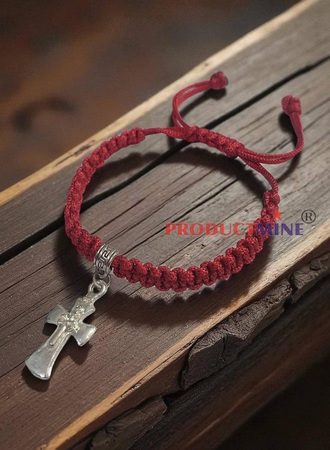 PRODUCTMINE سوار الصليب المقدس من PRODUCTMINE®، سوار مكرمية يدوي الصنع قابل للتعديل للرجال والنساء - أحمر - Image 2