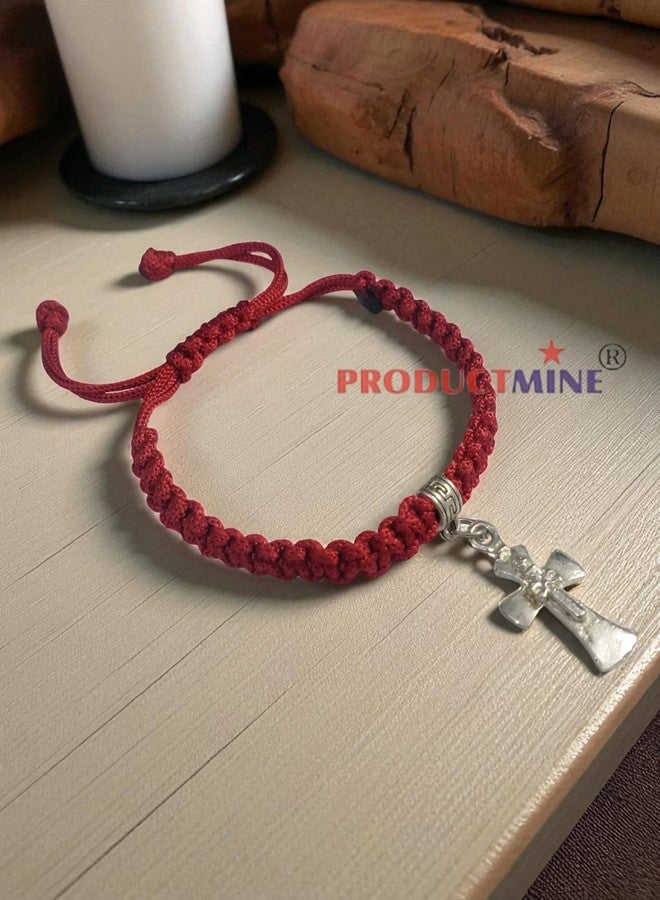 PRODUCTMINE سوار الصليب المقدس من PRODUCTMINE®، سوار مكرمية يدوي الصنع قابل للتعديل للرجال والنساء - أحمر - Image 4