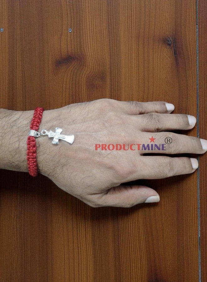 PRODUCTMINE سوار الصليب المقدس من PRODUCTMINE®، سوار مكرمية يدوي الصنع قابل للتعديل للرجال والنساء - أحمر - Image 3