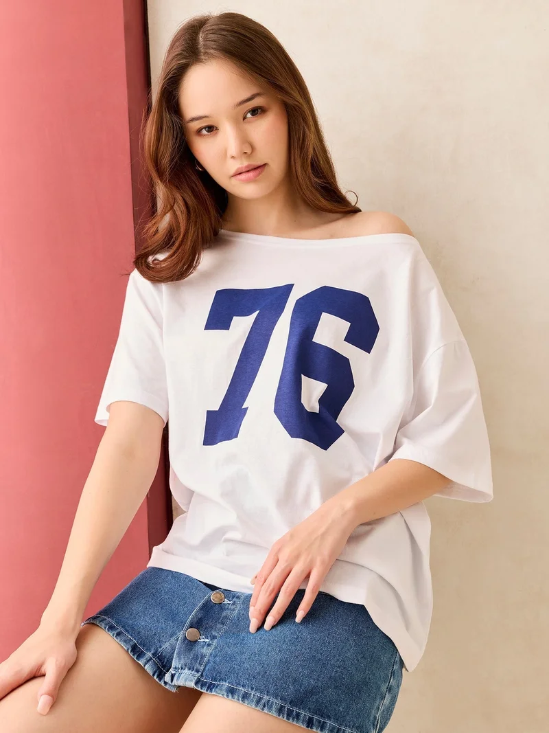 OUTZIDR White White Graphic Oversized T-Shirt for Women | Best Price UAE