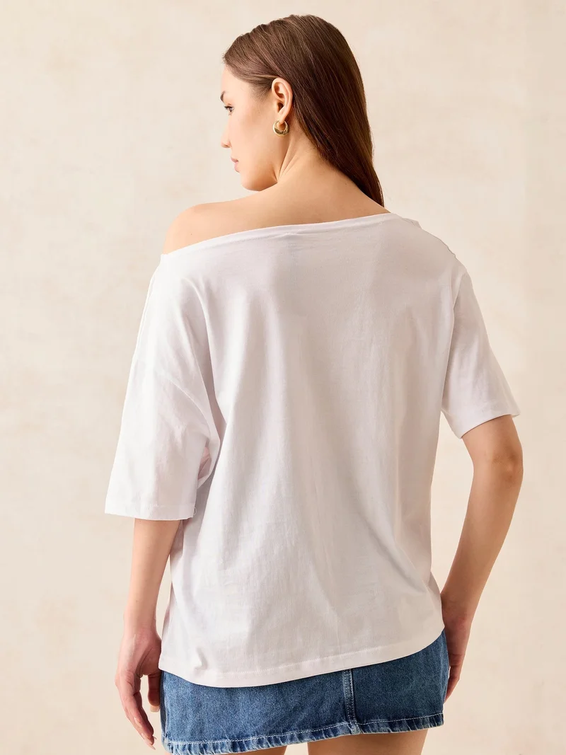 OUTZIDR White White Graphic Oversized T-Shirt for Women | Best Price UAE
