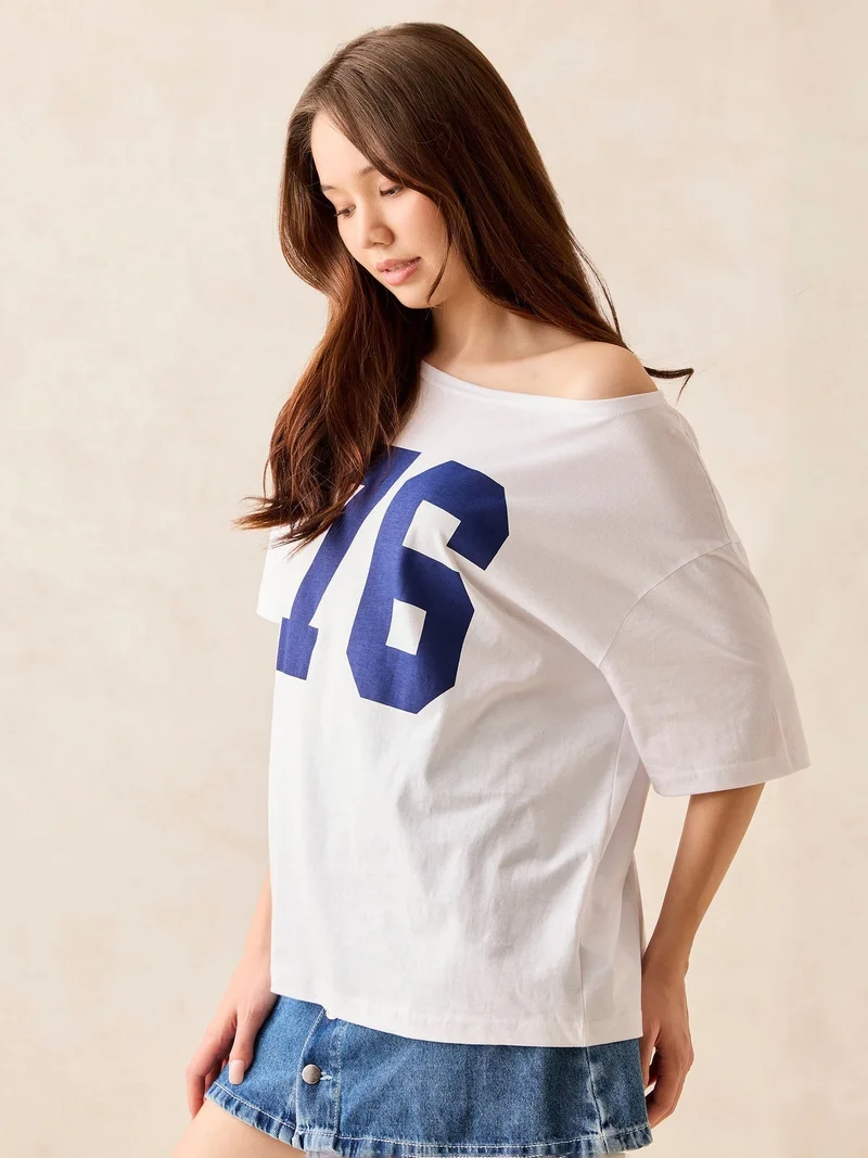 OUTZIDR White White Graphic Oversized T-Shirt for Women | Best Price UAE